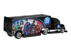 Black toy truck with DC Comics Justice League characters on the side
