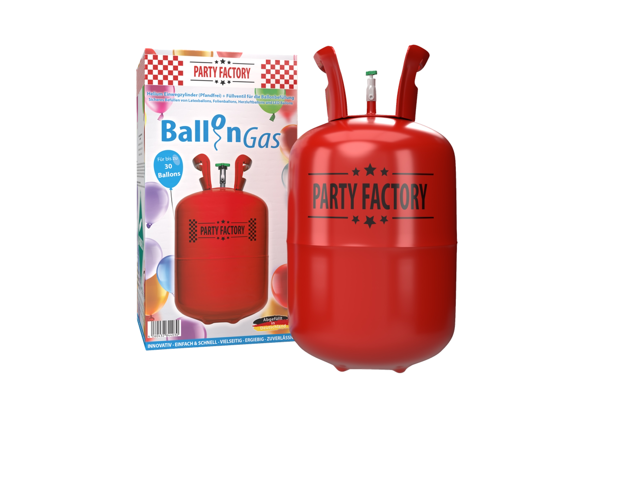 Party Factory Ballongas Heliumflasche für 30 Ballons, mit Verpackung.