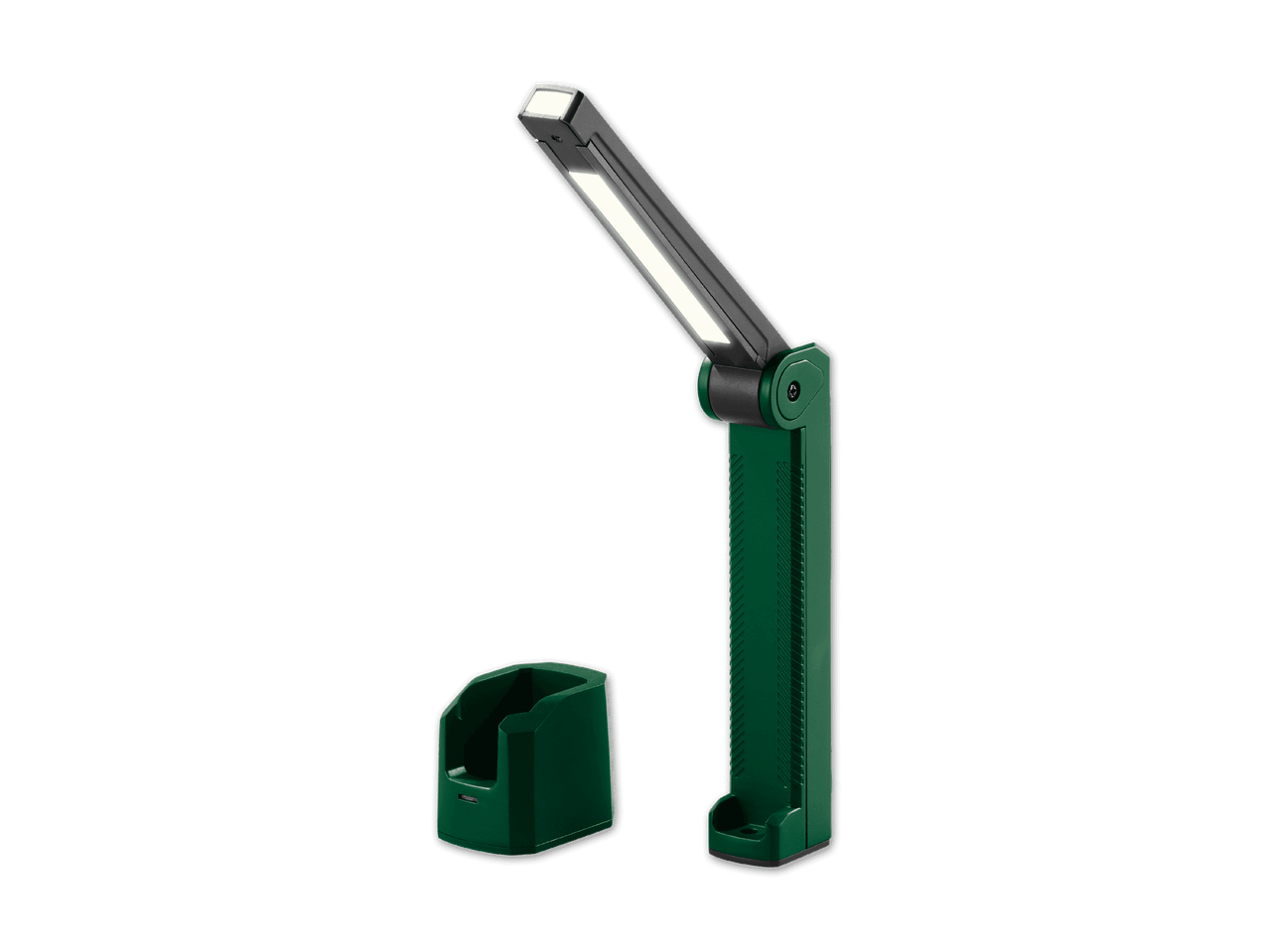 Grüne, faltbare LED-Arbeitsleuchte mit Ladestation