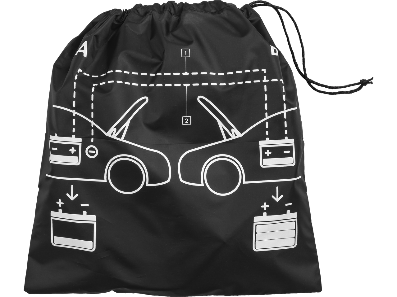 Schwarze Ultimate Speed Tasche mit weißen Anweisungen für Überbrückungskabel.