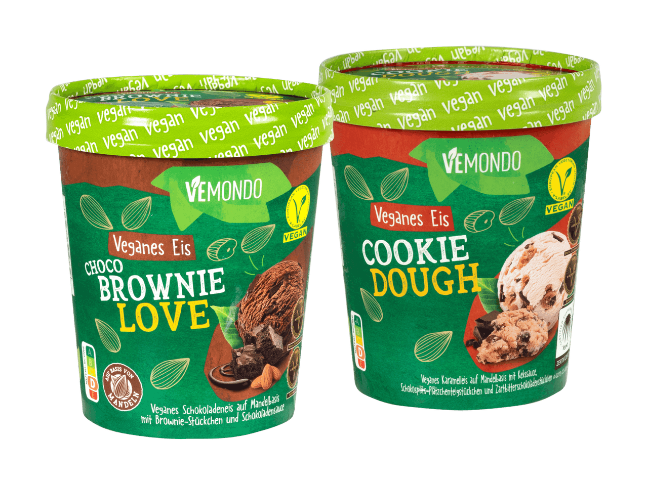 Zwei Behälter Remco Eis: Brownie Love und Cookie Dough.