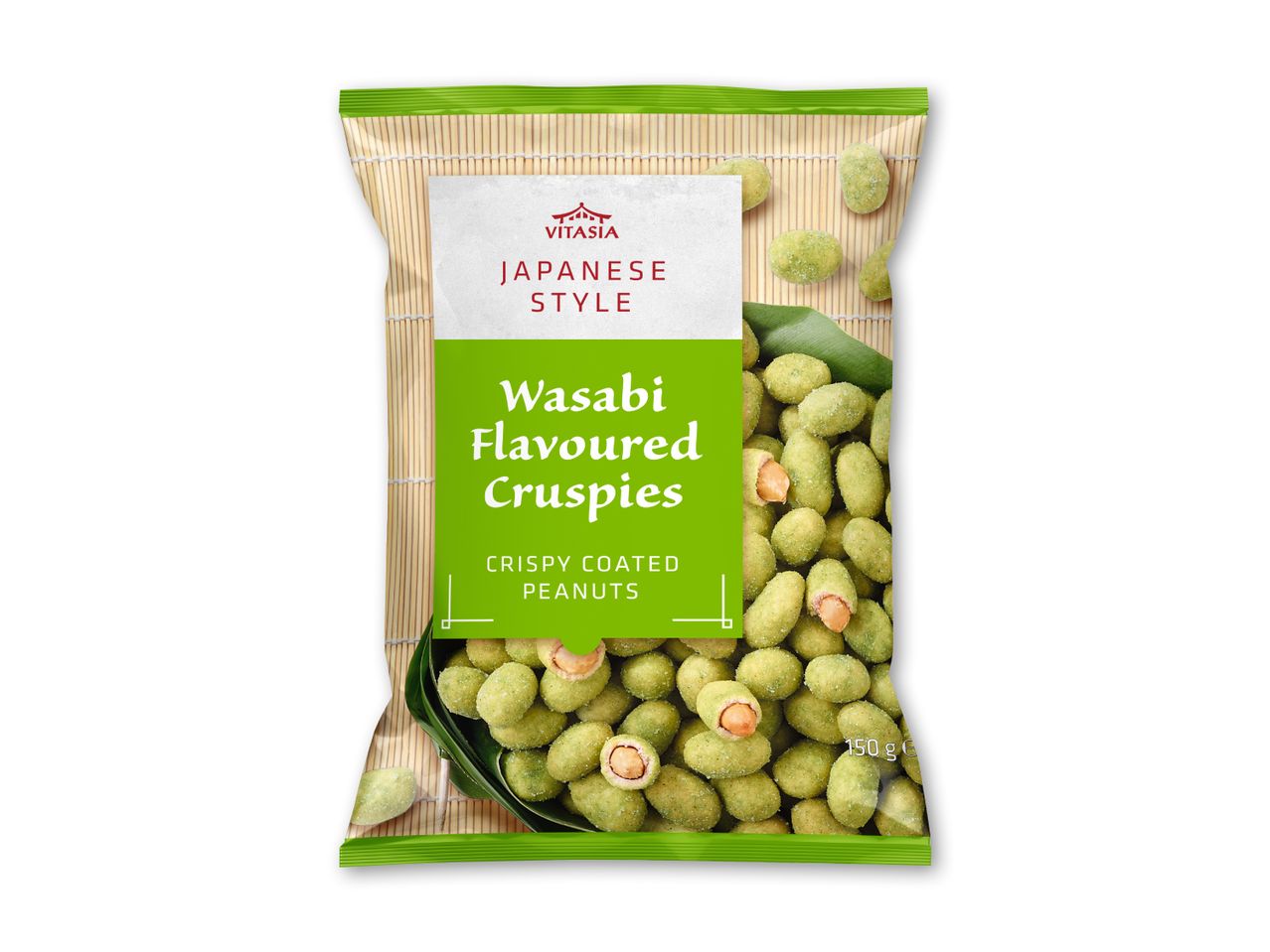 En pose wasabi-smagende sprøde peanuts i japansk stil, 150 g.