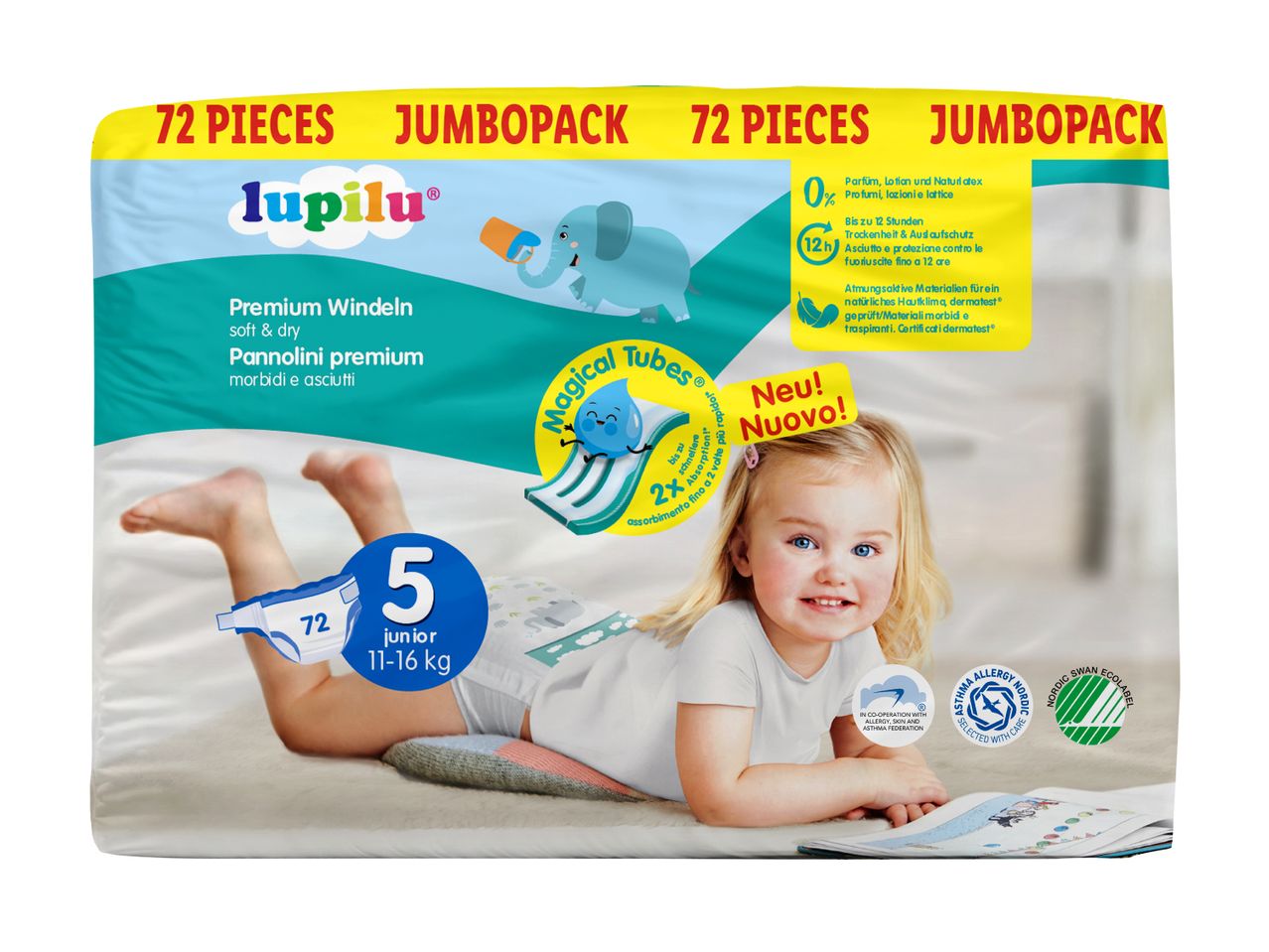 Lupilu junior bleer, størrelse 5 (11-16 kg), 72 stk. jumbopakke.