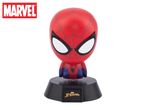 Spider-Man character lamp with a red head, black eyes, and a blue and red body on a black base.