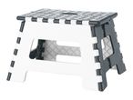 Foldable step stool in white and dark grey with a textured top surface.