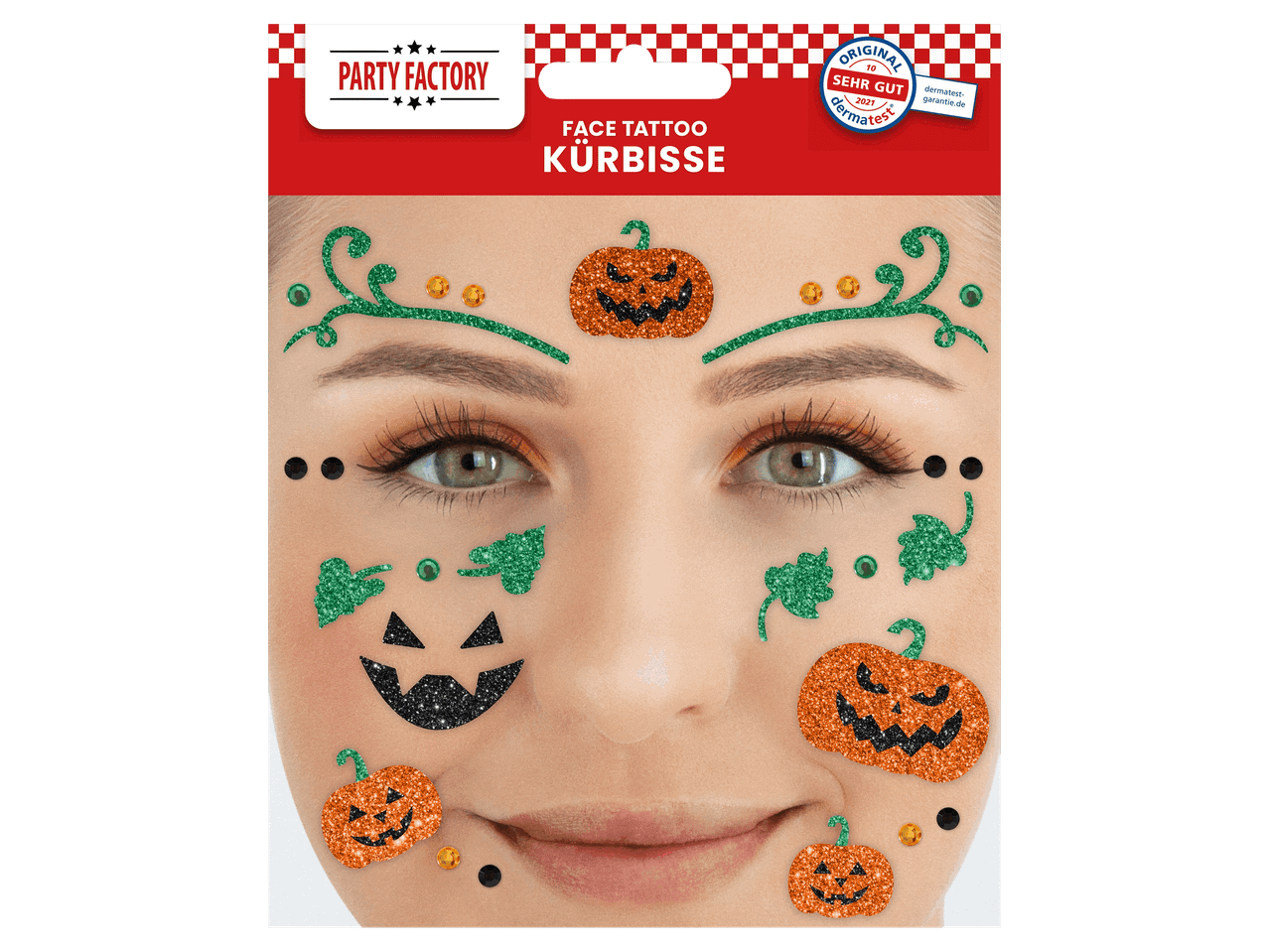 Csillámos, sütőtök mintás halloweeni arctetoválás szett.