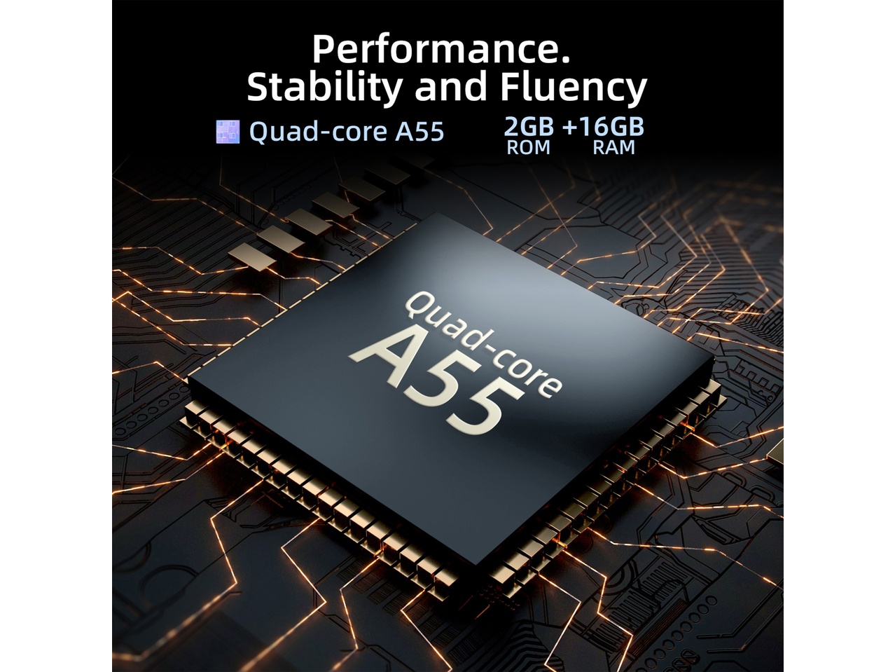 Chiq Google Smart TV: Quad-core A55 processor, 2GB RAM, 16GB ROM voor vloeiende prestaties.