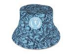 Blue patterned bucket hat with a circular emblem featuring a lion rampant and text 'Scotland Est. 1873'.