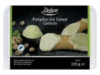 Deluxe Pistache-ijs Cannolo met een bolletje ijs en pistachenoten.