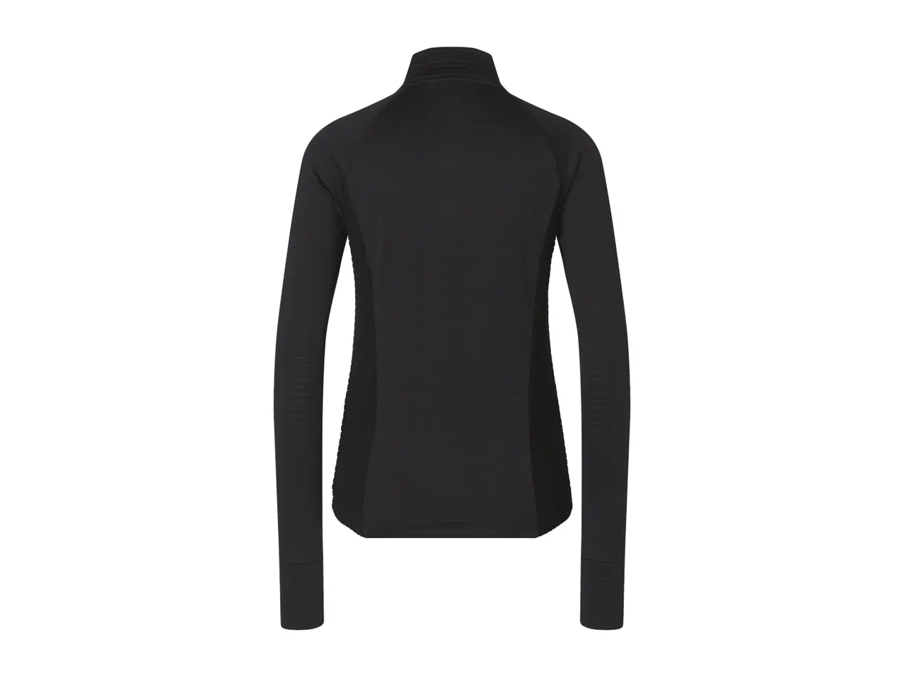 Black women's long-sleeve zip-neck top.