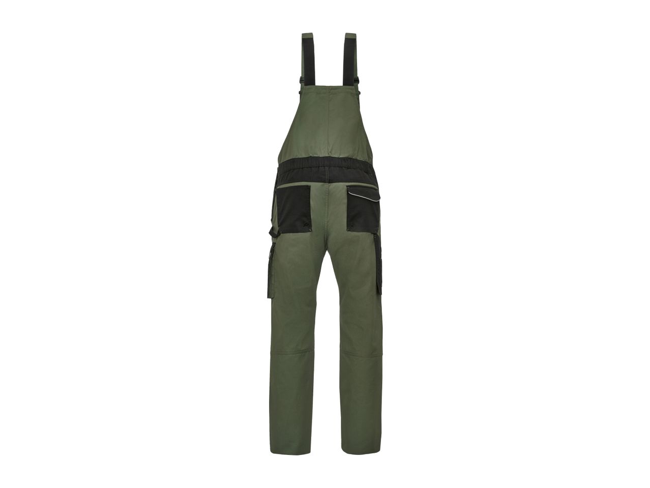Green and black work overalls with multiple pockets