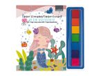A mermaid-themed watercolor painting book with a palette of eight colors.