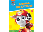 Livro da Patrulha Pata com Marshall de capacete vermelho, texto 'A QUEDA DO SATÉLITE'