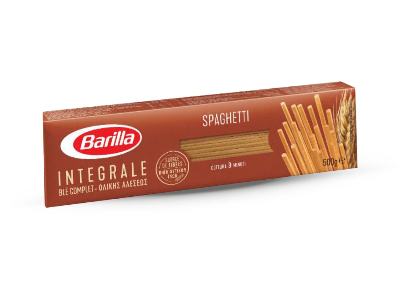 Pakiranje Barilla Integralne tjestenine s špagetima od cjelovitih žitarica.