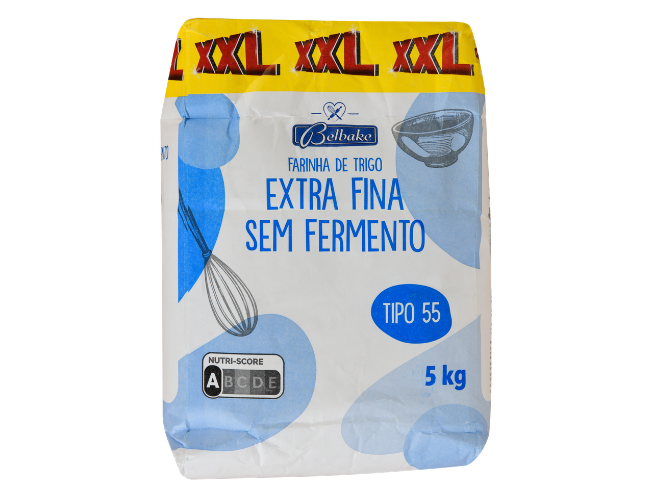 Belbake Farinha de Trigo Tipo 55 sem Fermento XXL, um saco de 5kg de farinha de trigo.
