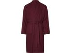 A burgundy waffle-knit bathrobe with a tie belt and pockets.