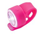 Pink silicone bike light with an on/off button.