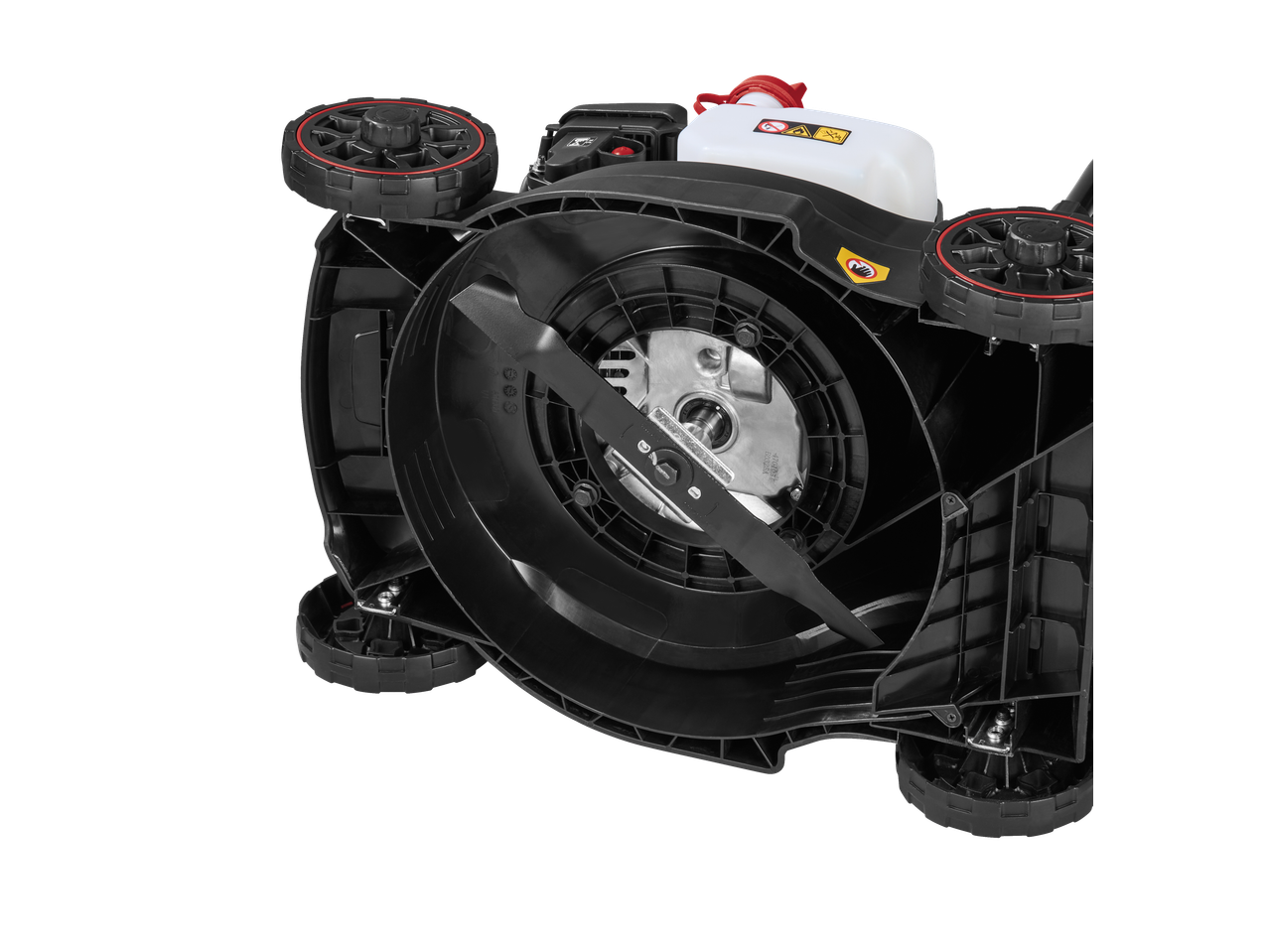 PARKSIDE Benzinska kosilica za travu PBRM 39 E4, donji pogled sa sečivom i motorom.