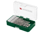 A PARKSIDE® drill bit set assortment in a green and clear plastic case.