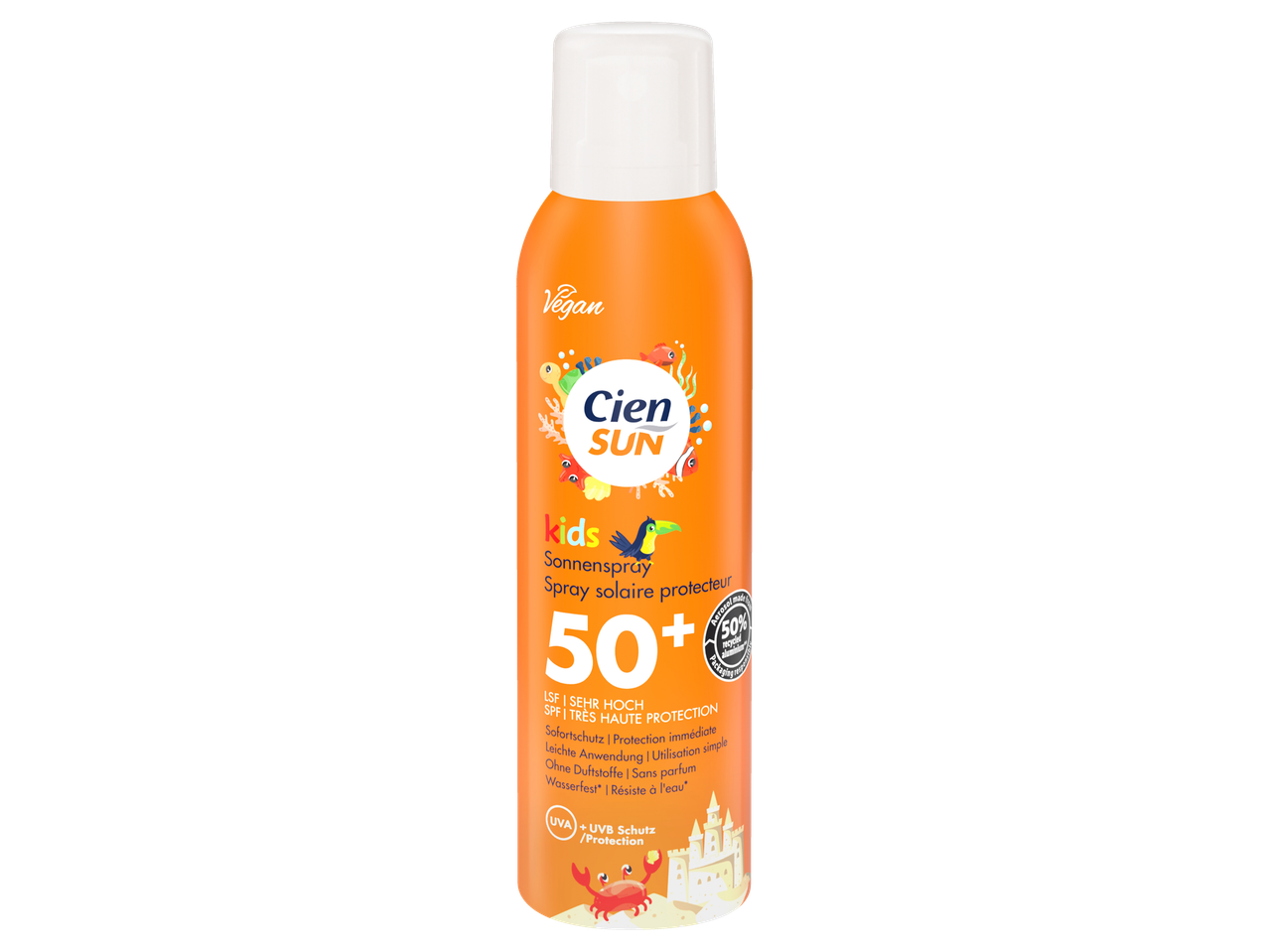 Spray solaire Cien Sun Kids SPF 50+, végan.