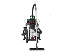 A Bosch backpack vacuum cleaner with various attachments is shown.