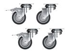 Four heavy-duty swivel casters with rubber wheels.