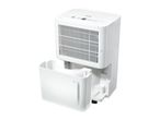 White dehumidifier with a pulled-out water tank