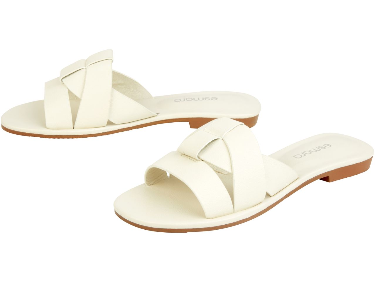 Esmara women's white leather criss-cross slide sandals.