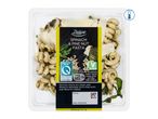 Spinach & Pine Nut Pasta with Regato Cheese, chilled, in a clear plastic container.