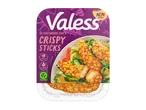 Verpakking van 5 vegetarische krokante sticks met salade, hoog in eiwit en gemaakt van melk.