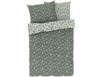 A sage green floral duvet cover set with matching pillows.