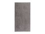 A single gray bath towel, folded and displayed vertically.