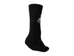 Black crew sock with a space theme featuring an astronaut and stars