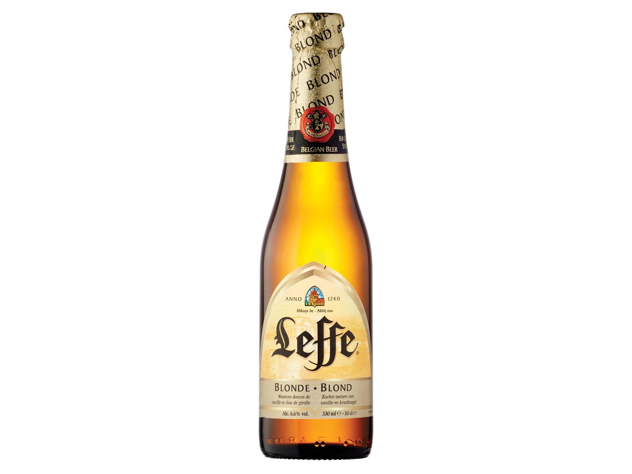 Leffe Blonde belga sör palackban.