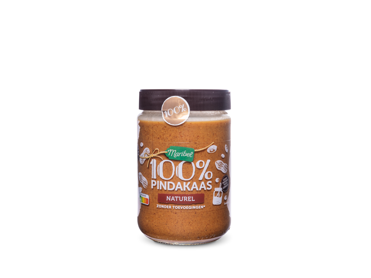 Maribel 100% pindakaas, naturel, zonder toevoegingen.