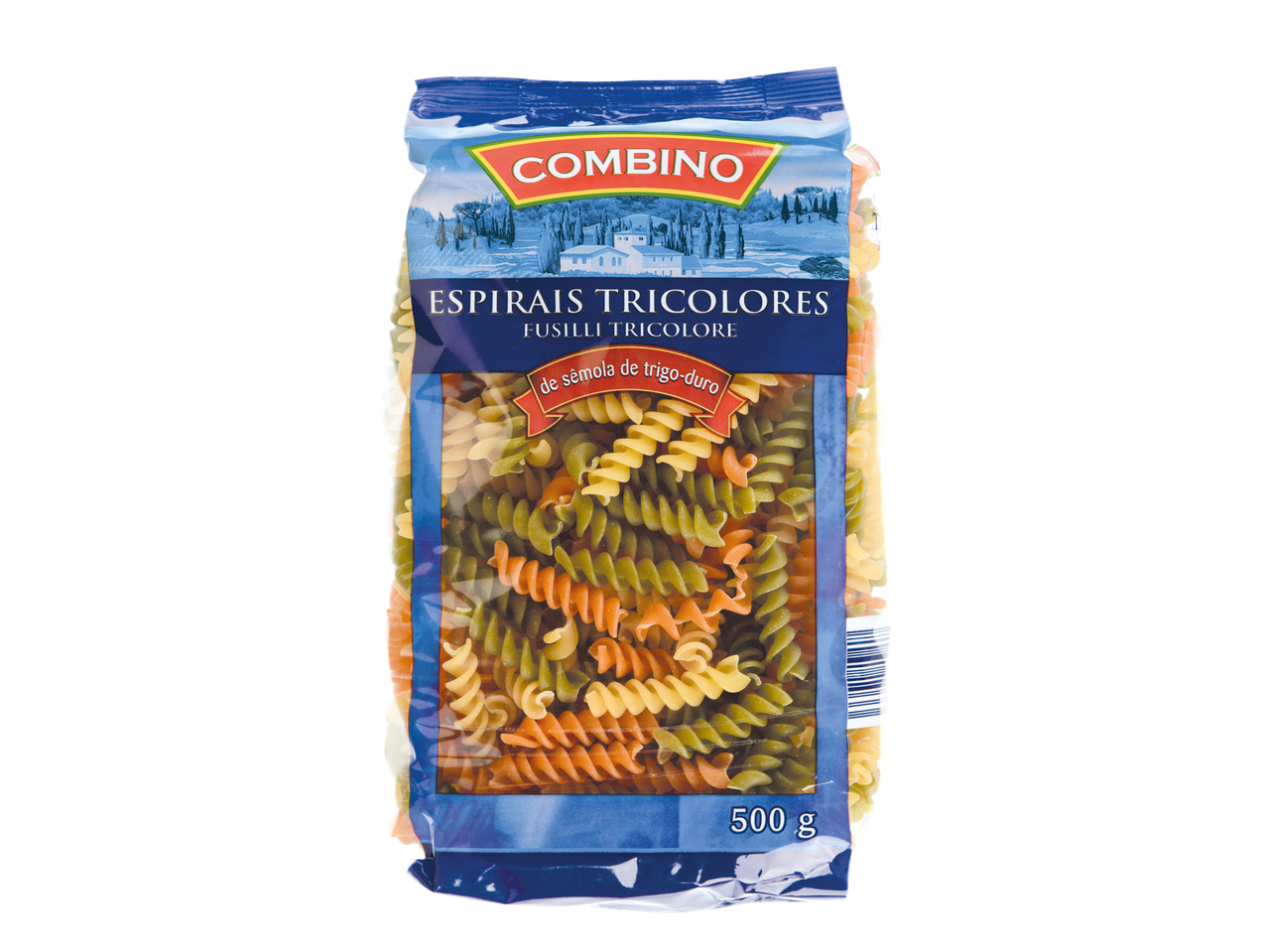Embalagem de Combino Espirais Tricolores, 500g, de sêmola de trigo-duro