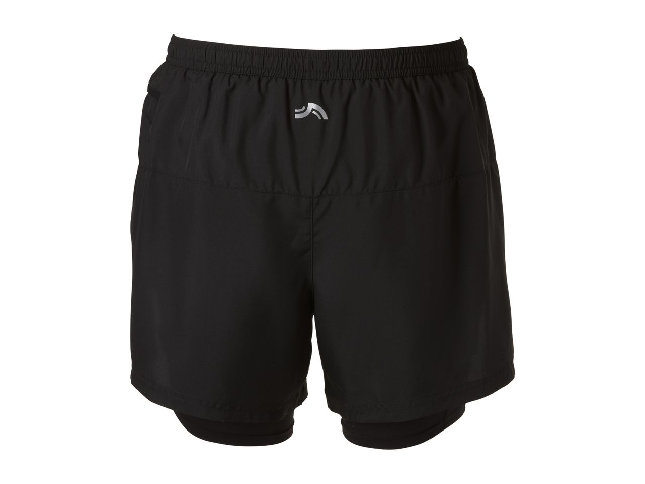 Black men's running shorts with an elastic waistband and a reflective logo.