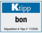 Sceau K-Tipp avec le texte « bon » et « Dégustation K-Tipp n° 17/2025 ».