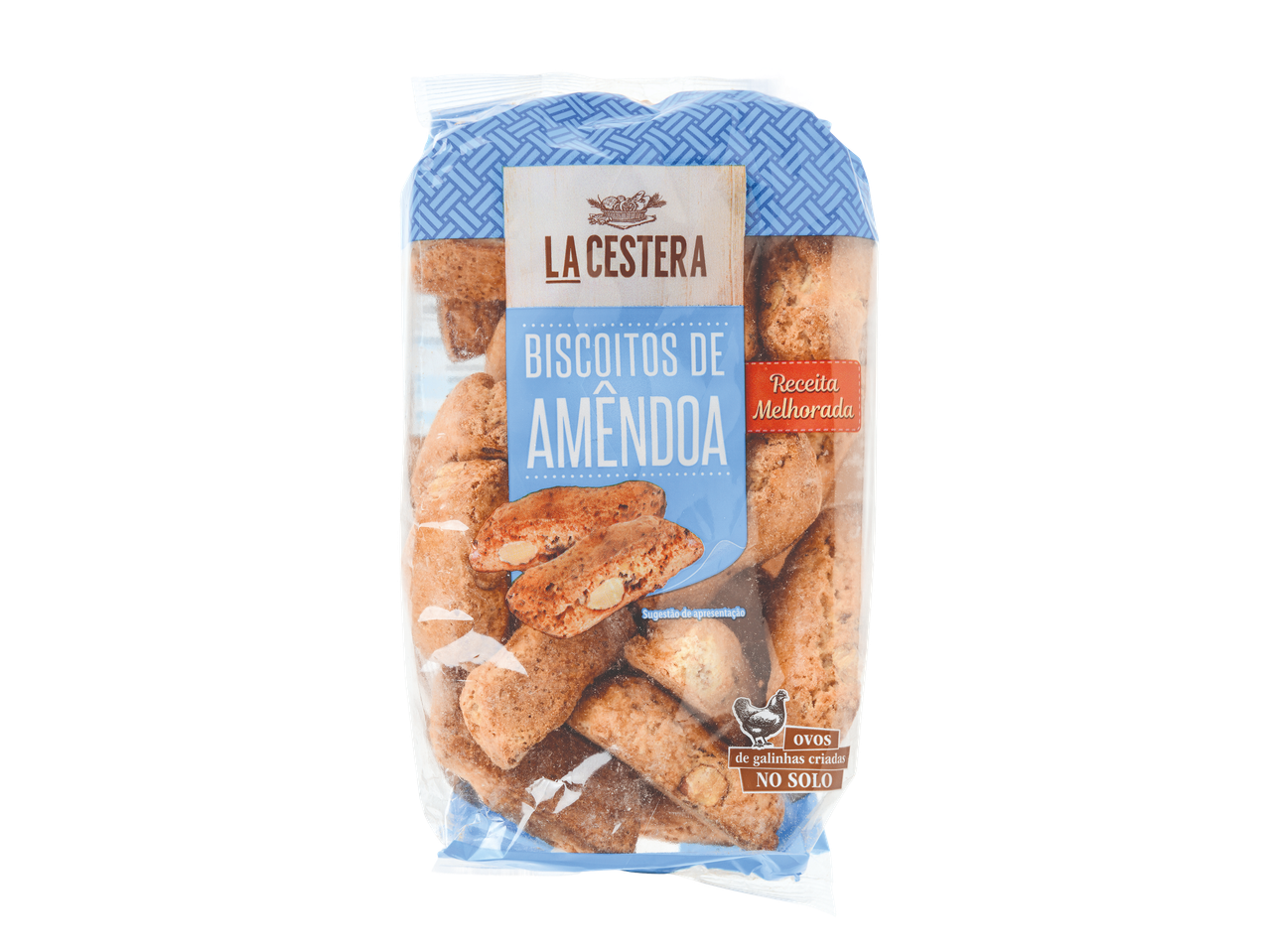 Biscoitos de amêndoa com receita melhorada e ovos de galinhas criadas no solo.