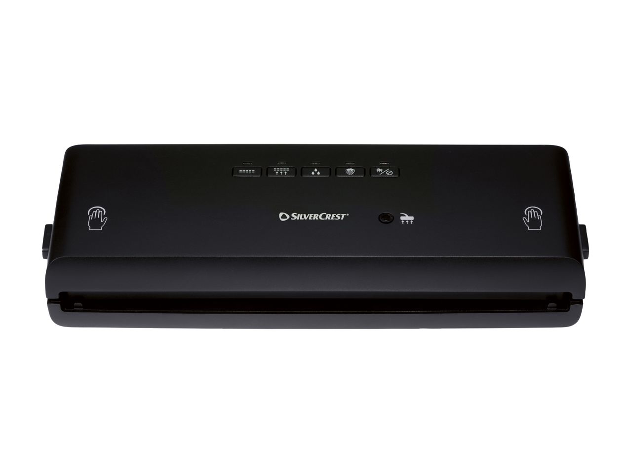 SilverCrest vacuum sealer with control panel and hand icons