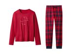 Red long-sleeve pajama top with a heart design and plaid pajama pants