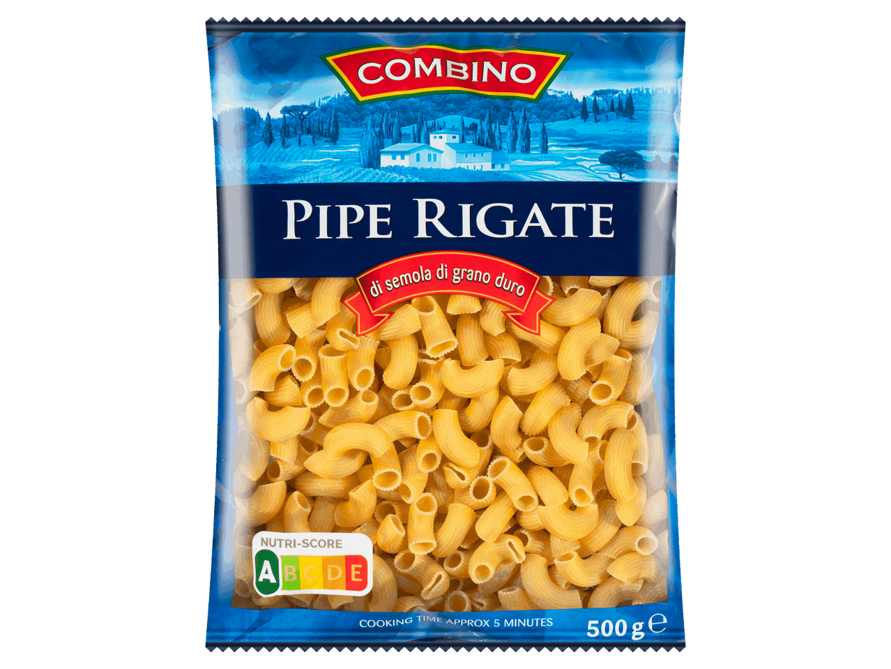 500 g-os Pipe Rigate tészta csomagolásban.