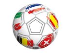 White football with national flags of France, Spain, Belgium, Switzerland, and Italy.
