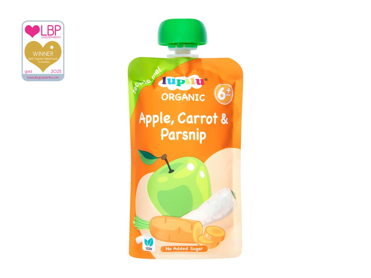 Lupilu Apple, Carrot & Parsnip baby food pouch.