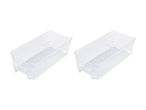 Two clear plastic storage bins with handles.