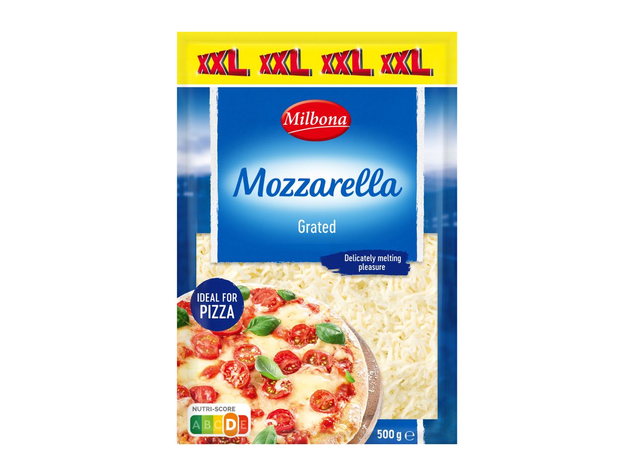 XXL grated mozzarella cheese with a pizza, ideal for pizza, 500g.