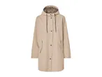 Beige rain jacket with a leopard print lining and dark buttons.