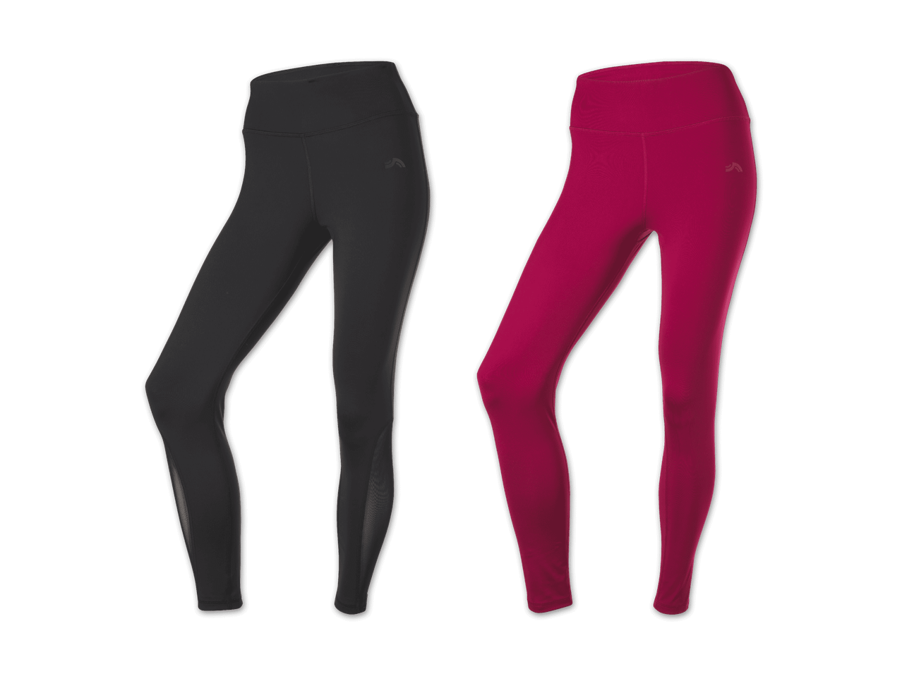 Zwei Sportleggings in Schwarz und Magenta mit Logo auf der Hüfte