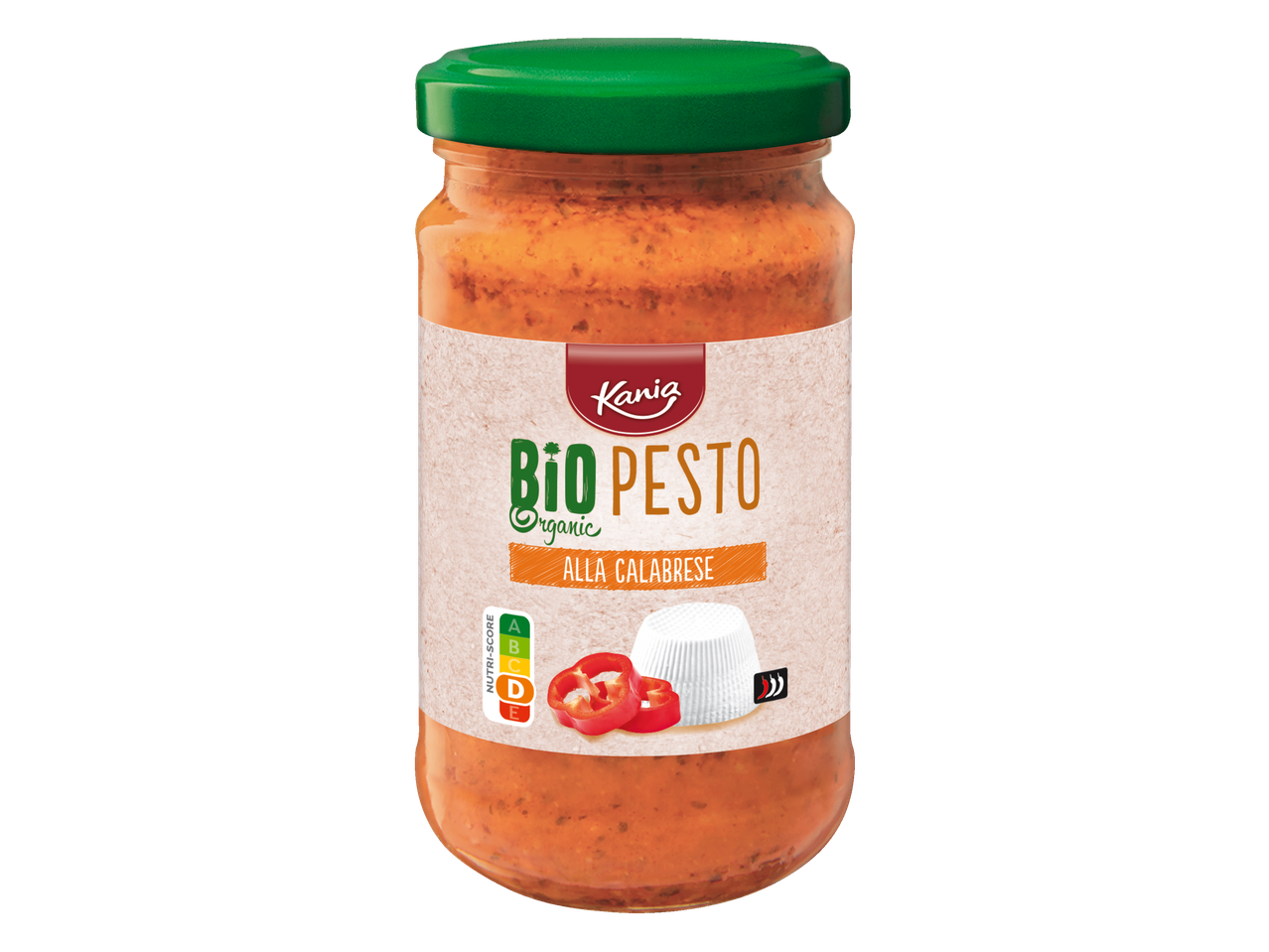 Kania Bio Pesto Alla Calabrese: biologische pesto met kaas en paprika.