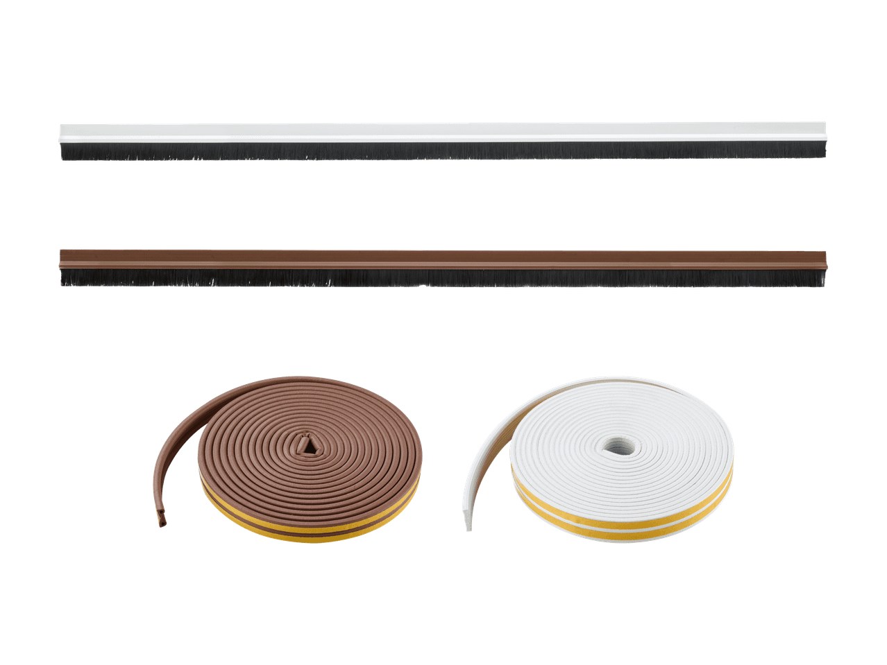 Ovi- ja ikkunatiivisteet: kaksi harjatiivistettä ja kaksi rullaa itseliimautuvaa vaahtomuovitiivistettä.